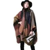 Women's Sweaters 2021 Autumn Winter Cardigan Women Thick Warm Plaid Poncho And Wrap Plus Size Knitted Pashmina Cashmere Cape MY23