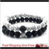 2st/set 8mm White Howlite Stone and Volcanic Rock Lava Stone Beads Armband Set for Women Men Stretch Jewelry Gift A18038 YD75Y E5R0E