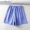 Summer Solid 100% Cotton Shorts Drawstring Loose Pockets High Waist Casual Streetwear Spring 210604