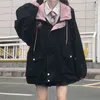 Winter japonês casual punk streetwear jaqueta solta bolsos de mangas compridas com capuz tamanho grande moda vintage harajuku 211029