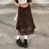 ロックモアビンテージプリントメッシュローウエストスカート女性審美的な二重レイヤーMIDIスカート夏90年代の女の子グランジ妖精コア2021 G220309