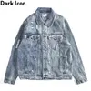 Back Printed Street Fashion Jeans Jacket Men Turn-down Collar Ripped Denim Jackets Streetwear Clothing 210603