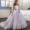 Elegancka Sukienka Księżniczka Dla Dziewczyn Ślub Fioletowy Tulle Koronki Długa Dziewczyna Dress Party Pageant Druhny Suknia Formalna Dla Nastolatków 210317