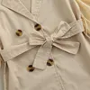 2-7Y Fashion Autumn Kids Girls Jacket Dress Chiffon Dot Puff Sleeve Single Breasted Dress With Belt G1026