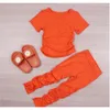 Set per bambini con apertura sul retro con cappuccio e maniche a sbuffo, pantaloni con spacco impilati, completo di abbigliamento attivo, tuta a due pezzi, completo di fitness per ragazze 2102256855055