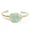 Light Yellow Gold Color Wire Wrap Irregular Shape Amethysts Stone Open Bangle Rose Pink Quartz Jewelry Q0717