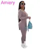 Fashion Split Tops And Long Pants Matching Sets 2021 Womens Casual Outfits Clothes Two Piece Set Clothing