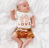 Kleding sets geboren baby meisjes romper Valentijnsdag outfits liefde afdrukken korte wit-oranje