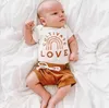 Conjuntos de roupas nascidos infantil meninas meninas romper dia dos namorados outfits amor impressão curta branco-laranja