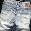 Ly coréen mode hommes jeans de haute qualité élastique coton déchiré rétro clair bleu patchwork designer slim denim pantalon s5g8