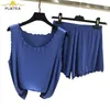 Tank Top + Spodenki Letnie Piżamy 2 Piece Set Casual Homewar Suit Dla Kobiet Kobiet Modal Atoff Strona główna Odzież 210830