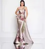 Vestido Miss Universo Zuhair Murad Robes de soirée arabe Sirène Or One Epaule Cristal Perlé Dentelle Tulle Prom Robes de Celebrity Robes