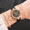 5 pc ensemble Marque De Luxe Femmes Montres Gradient Aimant Montre Mode Casual Femme Montre-Bracelet Simple Bracelet Robe Rose Horloge Gifts252O