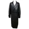 Mauroicardi Spring Long Black Oversized Leather Trench Coat Men Drop Shoulder Långärmad Bälte Faux Leathe Coats för Män 211101