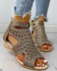 Women Sandals Ladies Wedges Sandals Crystal Fish Mouth Hollow Roma Summer Shoes Fashion Casual Non-Slip Bordered Bling Footwear K78
