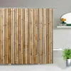 Yellow Green Bamboo Shower Curtain Bathroom Curtains Natural Scenery Waterproof Fabric Background Wall Decor Screen With Hooks 211116