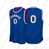 Ucuz Özel Kansas Jayhawks NCAA # 0 Mavi Basketbol Forması Kişilik Dikiş Özel Herhangi Bir Adı Numarası XS-5XL
