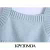 KPYTOMOA женская мода кнопки обрезанные вязаные бак топы винтажные квадратные воротники широкие ремни женские Camis Mujer 210714