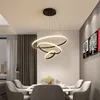 Lampe de pendentif LED moderne pour salon salle à manger cuisine noir/blanc cercle anneau suspendu lustre