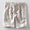 Men Summer Fashion Japan Style 100% Linen High Quality Elastic Waist Shorts Male Solid Color Simple Casual Slim Daily pan 210712