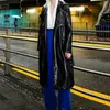 Nerazzurri Long Noir Brillant Imprimé En Cuir Verni Trench Coat pour Femmes À Manches Longues Ceinture Automne Rouge Faux Cuir Manteaux 211007