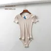 BRADELY MICHELLE Sexy Women Slim Short-Sleeve Deep O-neck Tops Bodysuits female rompers streetwear Jumpsuits 210306