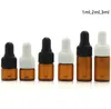 Boş Mini Uçucu Yağ Şişeleri 1 ML 2 ML 3 ML Amber Temizle Küçük Cam Örnek Damlalık Şişe Siyah Beyaz Kapaklı Droppers Tüp SN2773