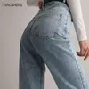 Calças femininas mamãe jeans mulher cintura alta indefinida folhada símbolo solto largo denim moda y2k calças retas 211129