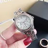 브랜드 쿼츠 손목 시계를위한 시계 여자 소녀 3 다이얼 크리스탈 스타일 금속 스틸 밴드 시계 M963039