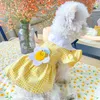 Vêtements à carreaux jaunes, robe d'abeille à fleurs de soleil pour petit chien, chiot, chat, tissu d'été, jupe d'anniversaire pour animaux de compagnie, Costume mignon