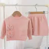 Conjuntos de roupas inverno outono menina conjunto moda meninas tricô suéter bonito terno para bebê crianças pullover tops + saia 2pcs roupas