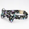 Black Horse Dog Collar and Leash Set With Bow Tie For Big Small Cotton Fabric Metal Buckle Y200515