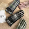 Five Fingers Gloves Women's Leather Buckle Button Plaid Finger Autumn Winter Warm Fleece Suede Cycling Cashmere S2932