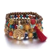 Bohême perles brins Bracelet tibétain bouddhiste bois prière arbre de vie gland cristal perle Mala Bracelet perles Bracelets femmes prix de gros