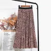 TIGENA printemps Vintage léopard en mousseline de soie jupe femmes mode imprimé doublé une ligne élastique taille haute plissée longue femme 210619