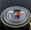 21cm round wedding clear Dishes & Plates golden glass beaded charger pates plate for table decoration