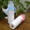 8oz Blank Sublimation Baby Feeding Sippy Bottle Pink Blue Double Wall Vacuum Nipple Handle Unbreakable Sublimation Bottle FY4693