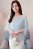 2021 Fashion Chiffon Women's Clothing Summer Half Sleeve Light Blue Women Shirt Blouse Sweet O-neck Women's Tops Blusas D740 30 210315