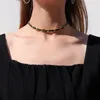 Chokers 2022 Street Fashion 18 K Gold Color Sexy Leather Rope Choker Woman Necklace Bracelet Sets 316 L Stainless Steel Jewelry Not Fade Mor