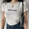 Women's T Shirts Women's T-Shirt Summer 2022 Women Crop Tops Short Sleeve Oversize White Shirt Letter Printed Graphic Tees 90s