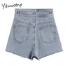 Yitimuceng Dames Denim Shorts Sexy Hoge getailleerde Jean Ripped Rechte Zomer Solid Blue Mode Holle Gat Zweet 210601