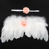 Newborn baby handmade feather wing with flower headband photo set Infant Cosplay costume photography props Infants angel wings BAW17