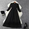 Elegant Spring Empire Long Chiffon Pleated Dress Solid Black Robe Femme Women High Quality Clothes Celebrity Party Vestidos Lady 210601