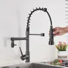 Black and Rose Golden Spring Pull Down Kitchen Sink Faucet amp Cold Water Mixer Crane Tap with Dual Spout Deck Mounted1072971