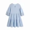 スモックドレス夏の婦人服vestido broderie o-neckモダンな女性ミニドレス210602