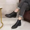 Winter Pointed toe Black Men boots Handmade Fashion Genuine leather Rivet Ankle Boots