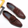 Мужская натуральная кожа аллигатор шаблон бизнес Oxford Loafer ботинки Струнные украшения скольжения на платье свадебные туфли для мужчин F69