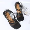 Sandalet Kadınlar Yaz Ayak Bileği Kayışı Örgü Yakın Toe Dantel-up Kadın Yüksek Topuklu Nefes Moda Bayan Stiletto Ayakkabı