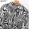 Zevity 여성 빈티지 레오파드 넥타이 염료 인쇄 캐주얼 웃는 블라우스 여성 단일 포켓 셔츠 세련된 Blusas 탑 LS7612 210603