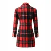 Sommar Fashion Coat Ladies Office Plaid Red Slim Double Breasted V-Neck Sexiga Kvinnor 210525